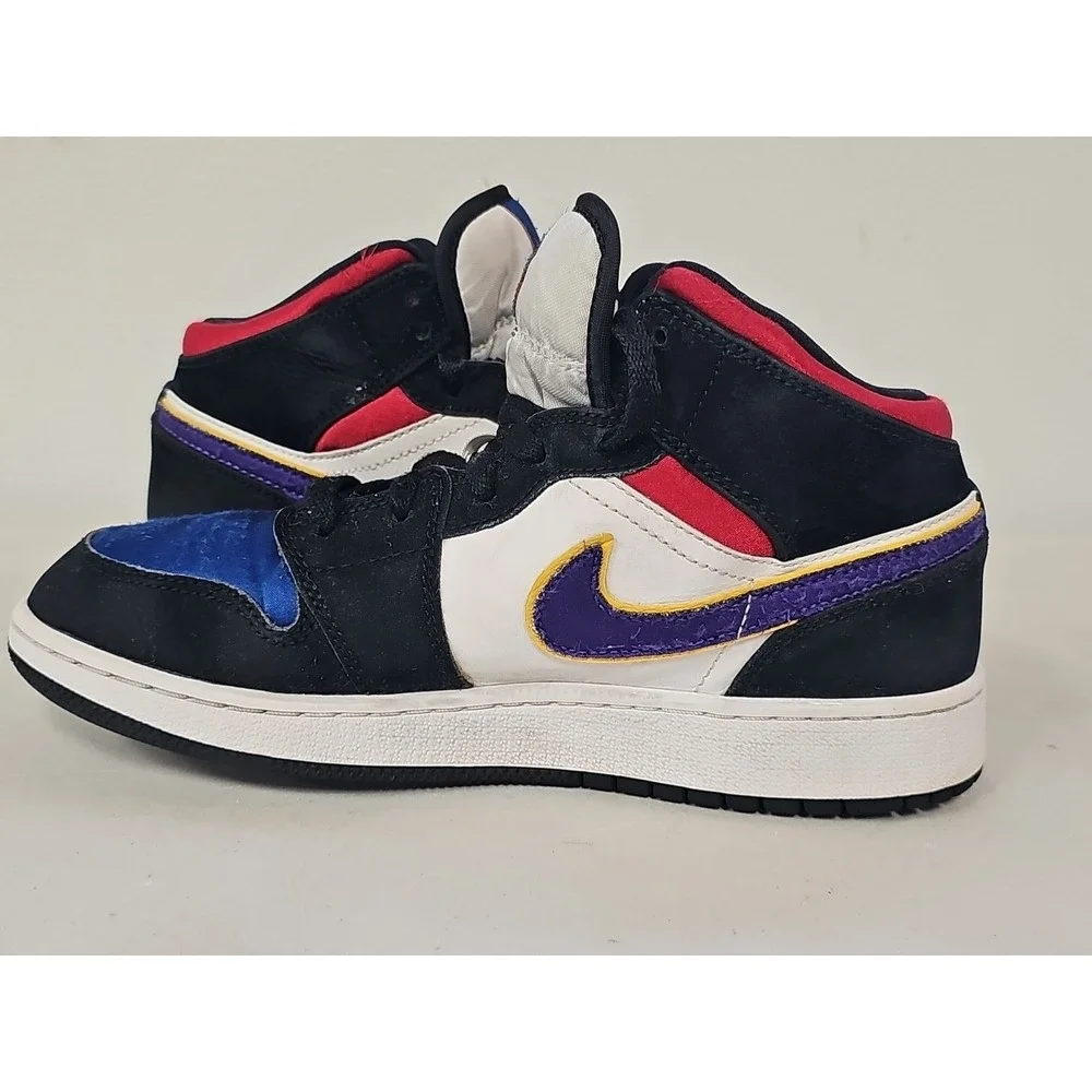 Unisex Kids Nike Jordan 1 Mid Lakers Top 3 (GS) BQ6931-005 White Black Size 5.5Y